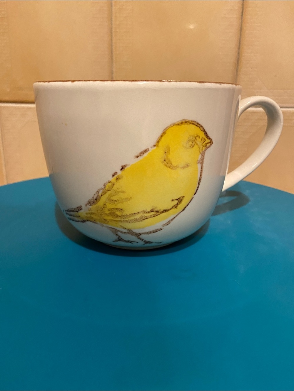 🌺White Ceramic Coffee/ Tea Bird Mug with Yellow Canary Design Made in Portugal
